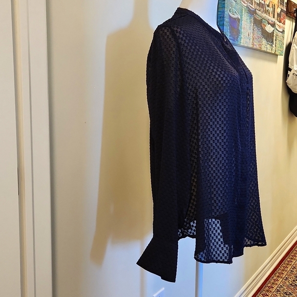 H&M~ Sheer Navy Blue Blouse Size 14 - Picture 4 of 8